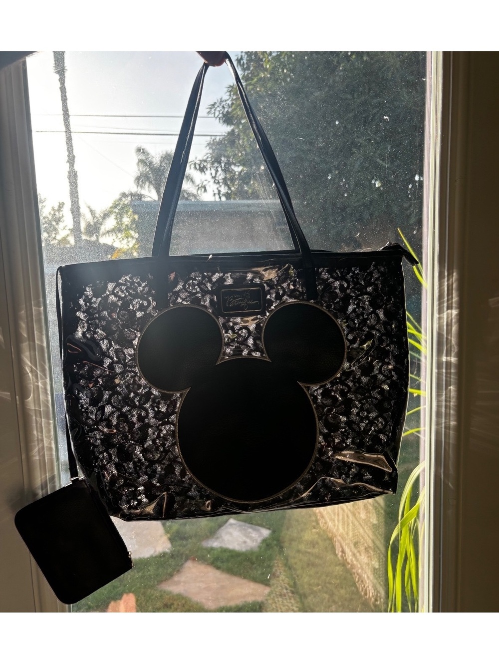 Disney Boutique Black Mickey Mouse Clear Tote Bag with Matching Wallet